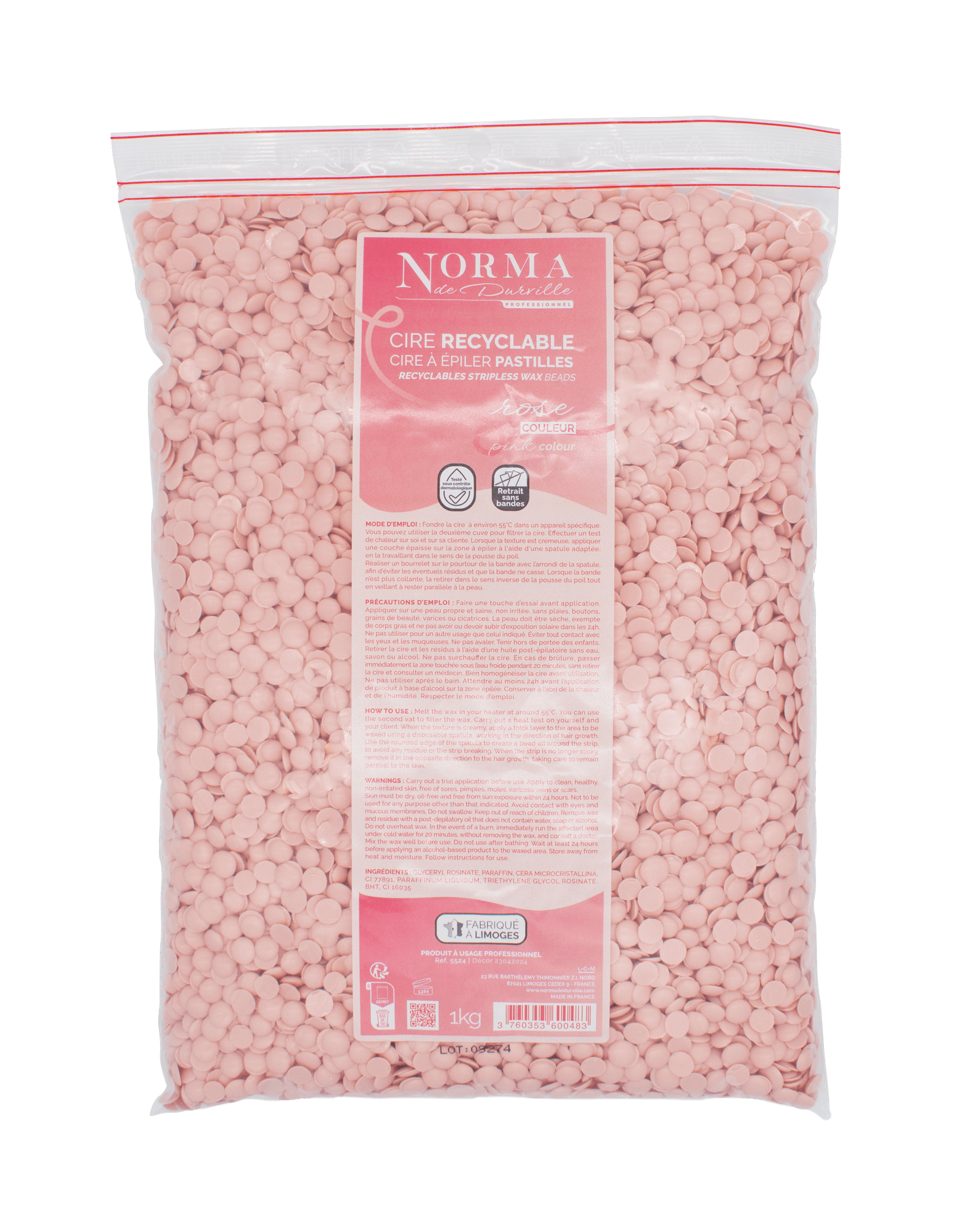 cire rose pastilles sachet de 1 kg