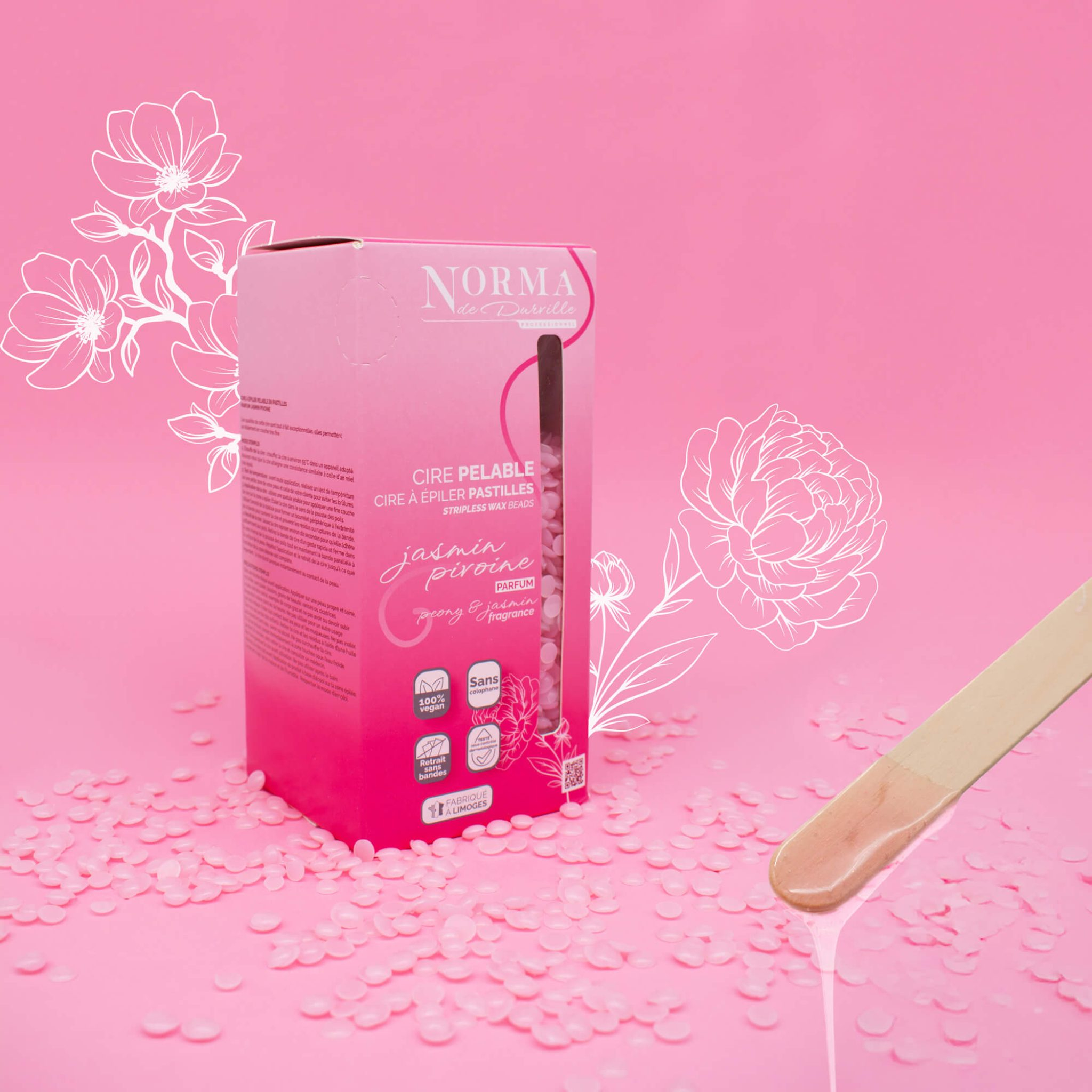 cire pelable sans colophane jasmin pivoine boîte de 800 g